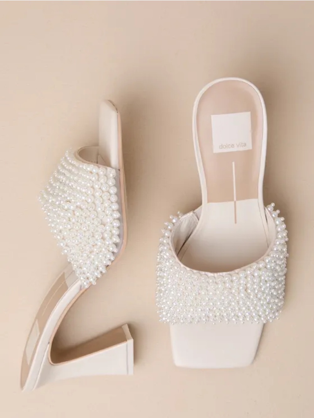 Dolce Vita Ivory Pearl-Embellished Block Heel Mules